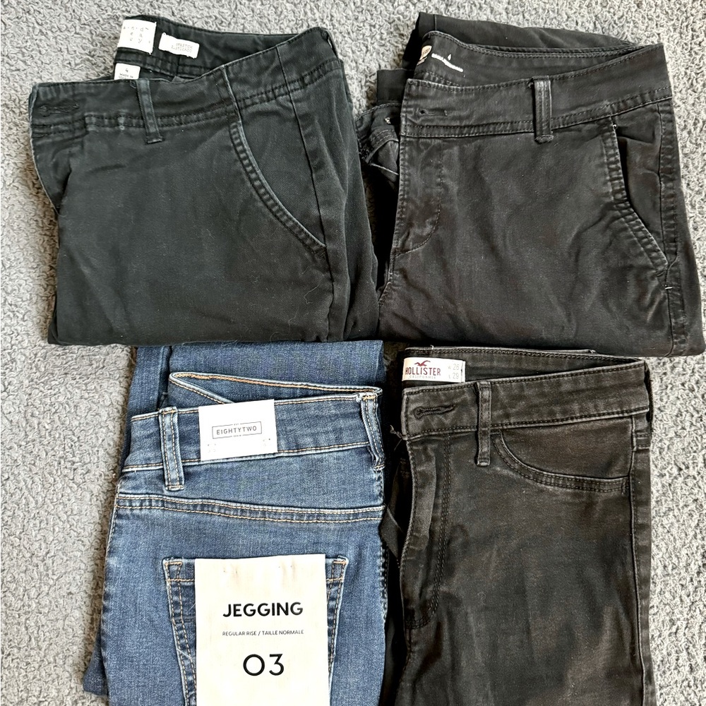 4 pair of size 3r and 4 women’s pants/jeans. Ardene. Hollister. Old navy.
